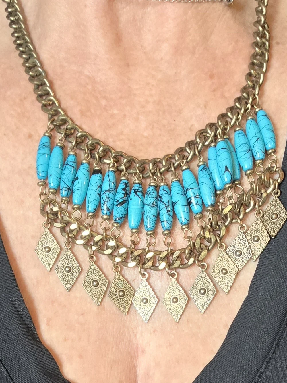 Turquoise Bead Fringe Statement Necklace - Women's Jewelry
